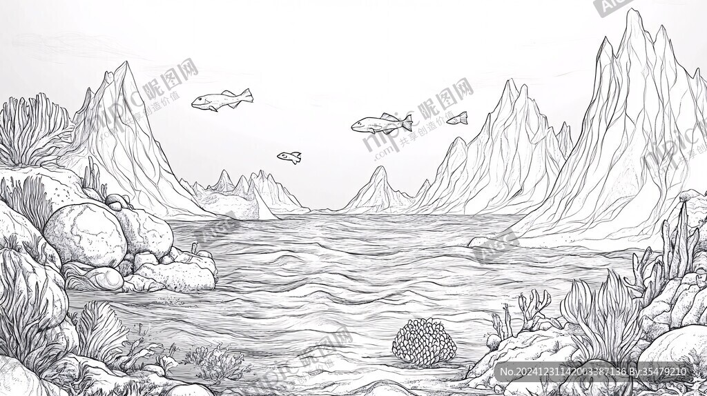 线描水景海景