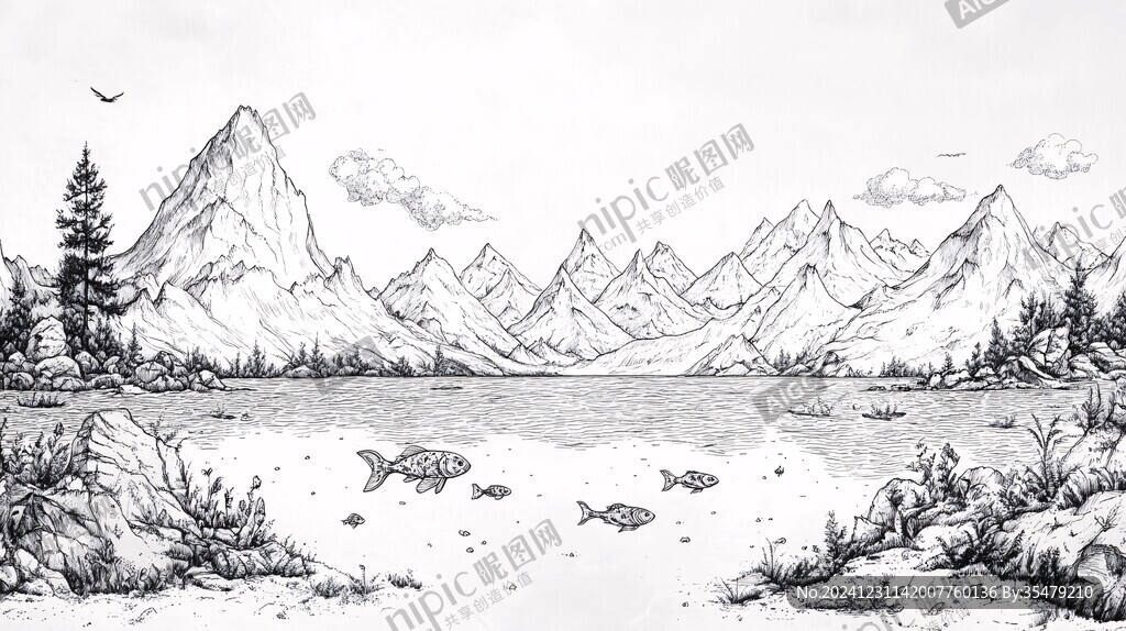 手绘山湖