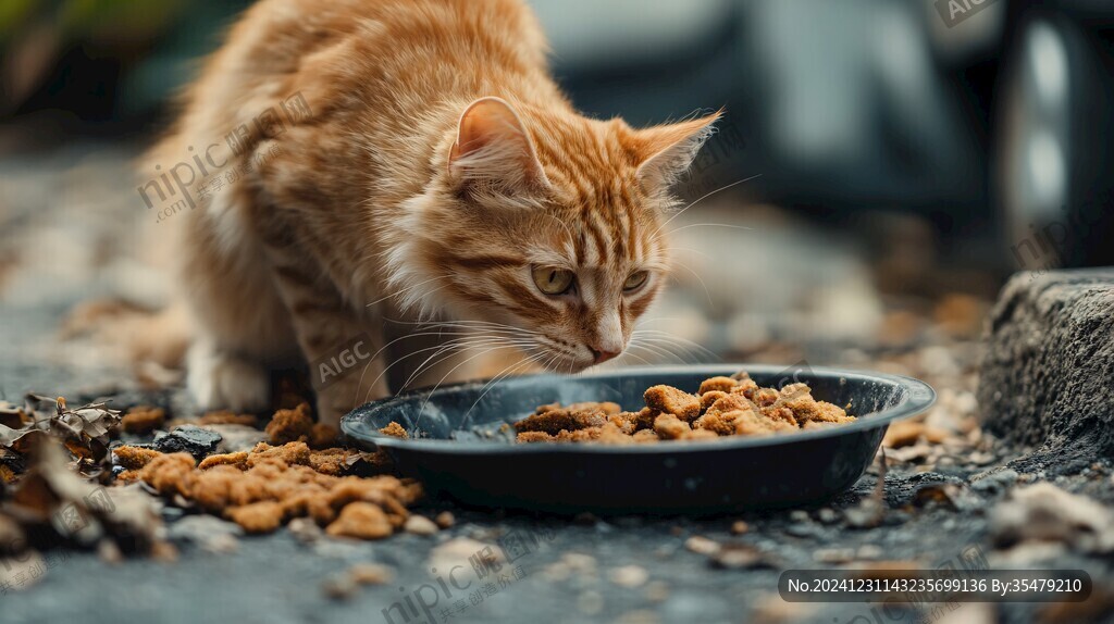 吃东西的流浪小猫