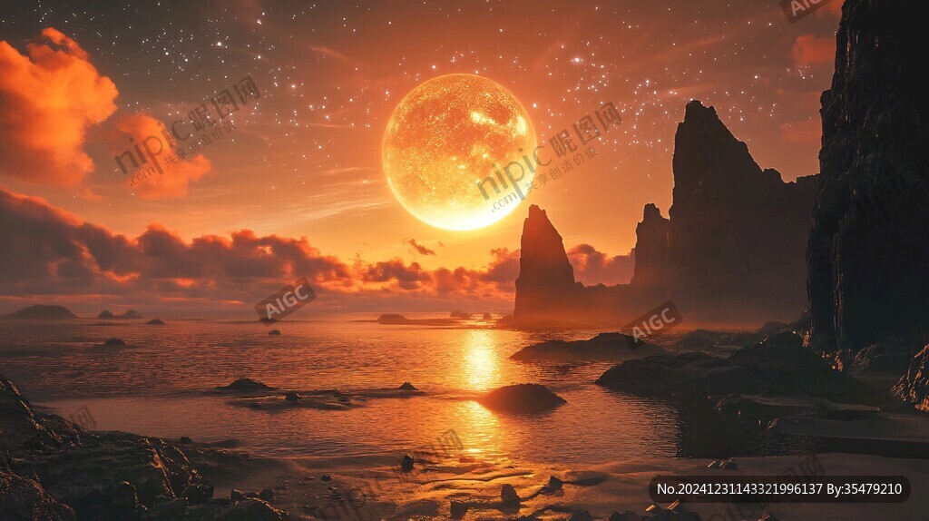 大海大地月光自然