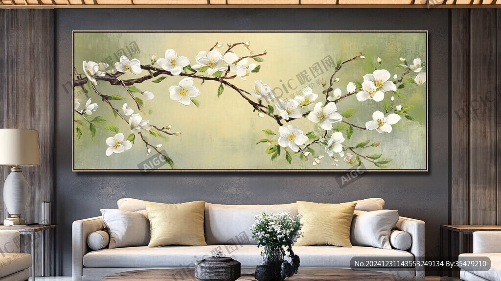 银杏花鸟壁画挂画