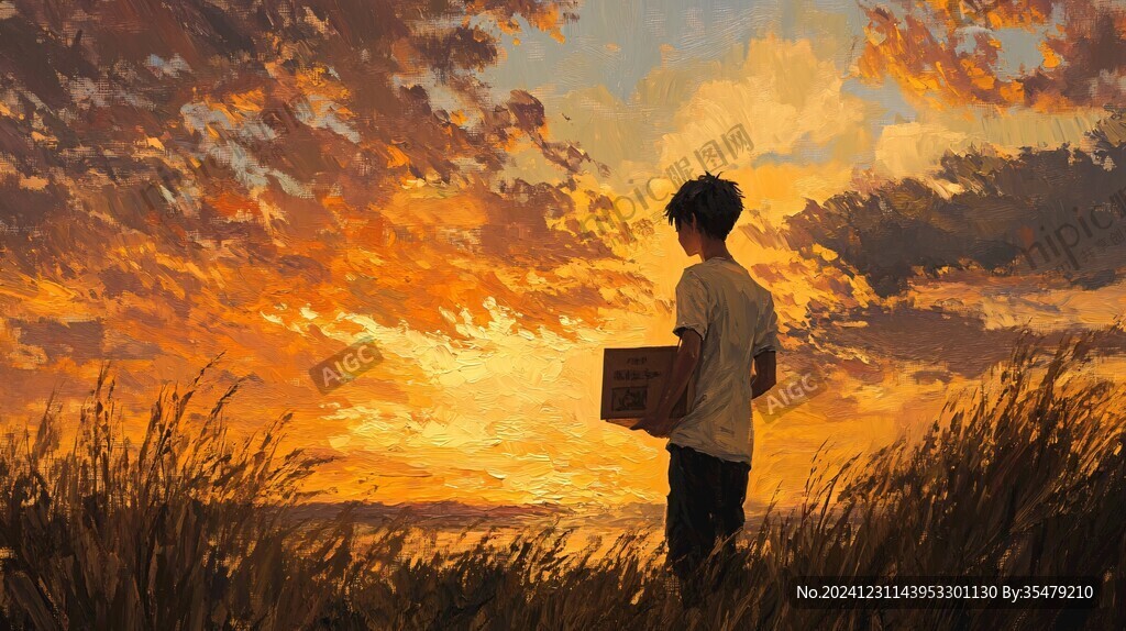 插画夕阳下