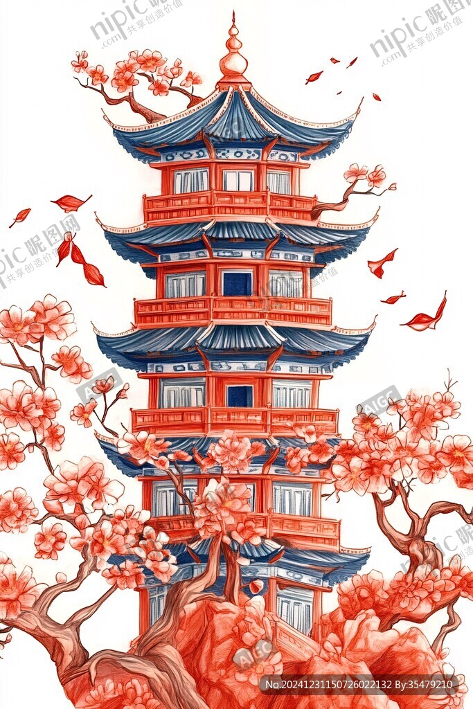赏樱楼插画