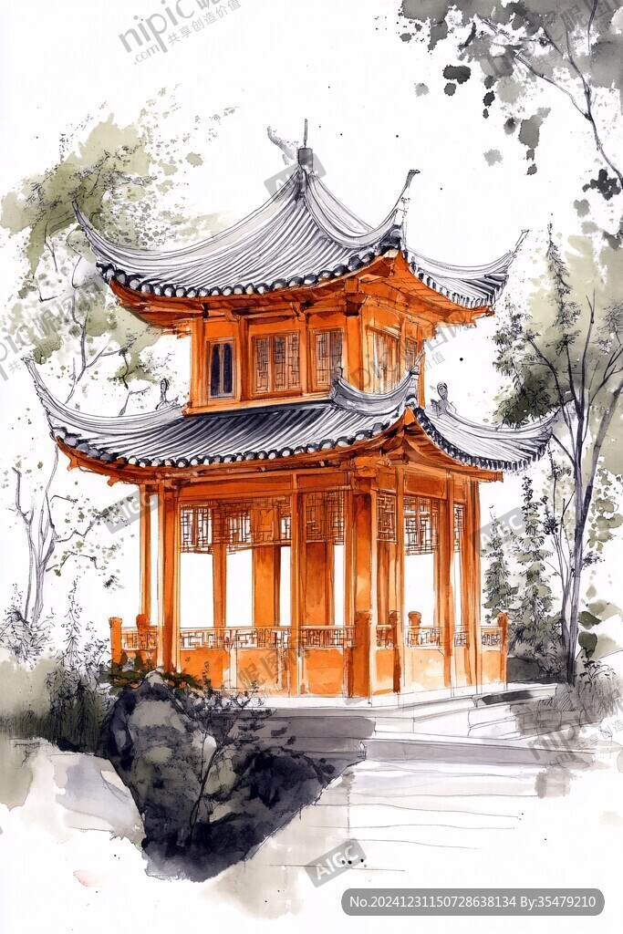 插画爱晚亭