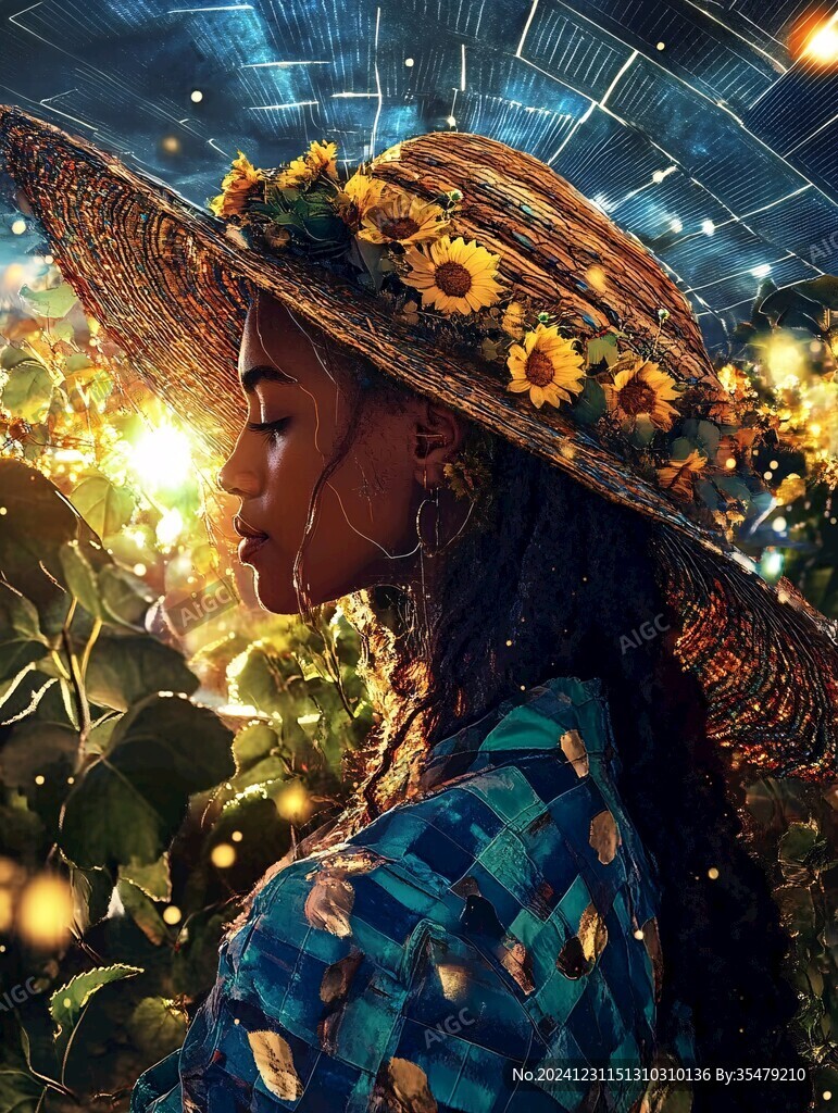 向日葵花丛中的少女