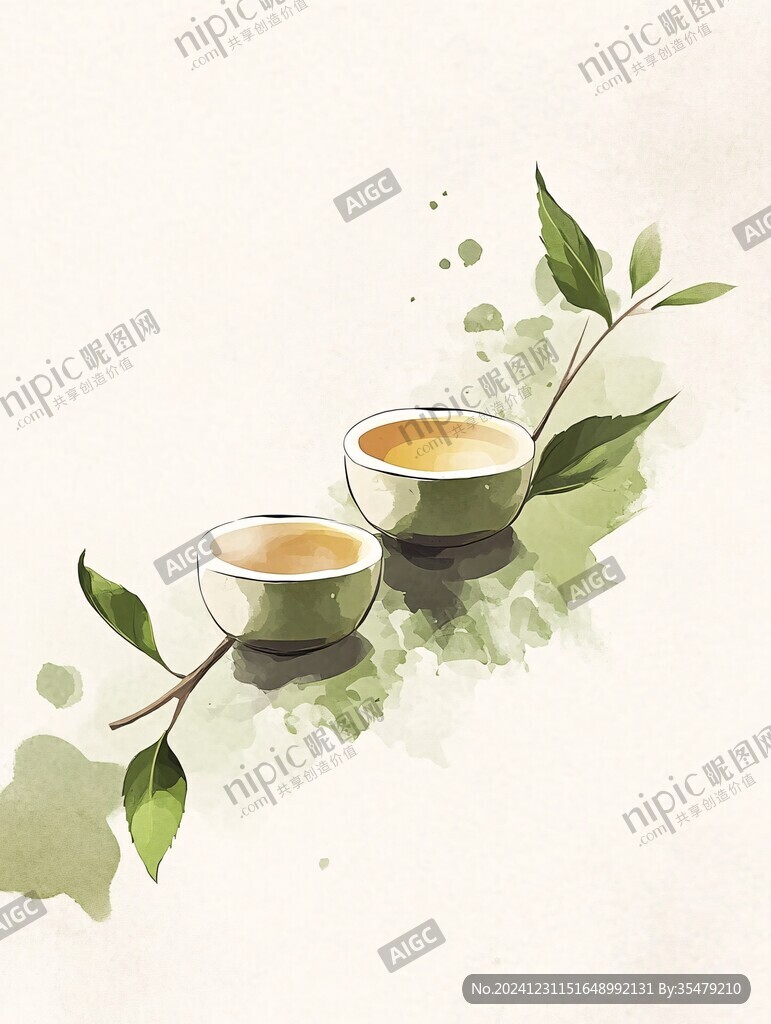 手绘茶叶插画