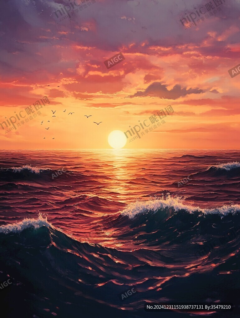 海上落日插画
