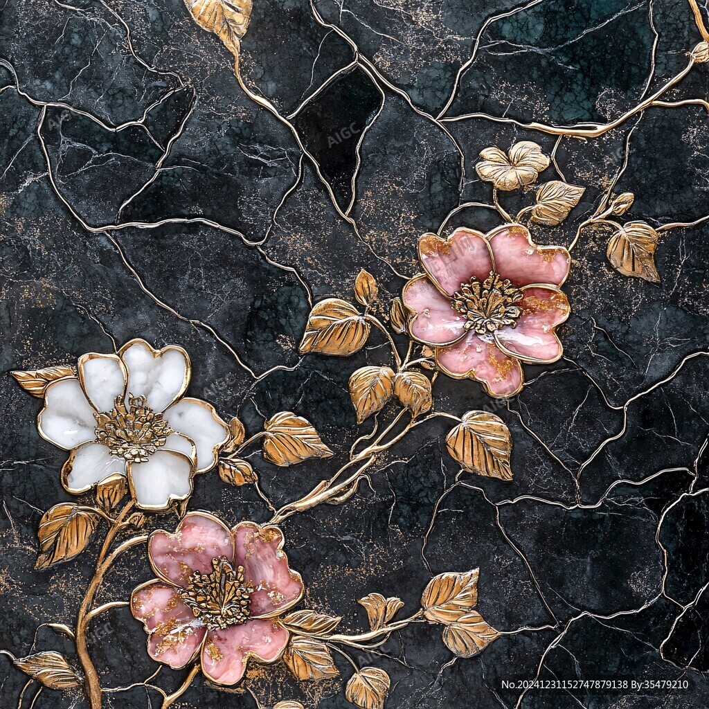 牡丹花线描金轻奢