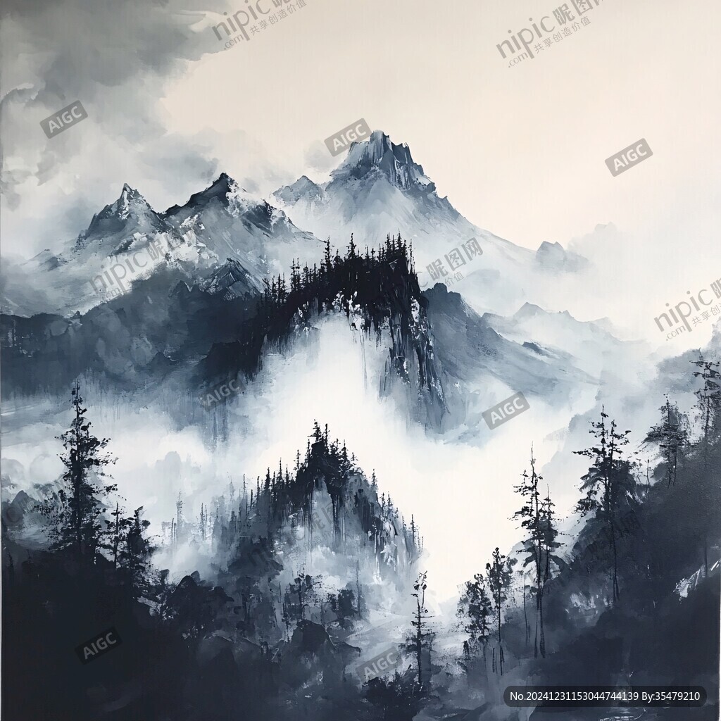 丙烯画山水