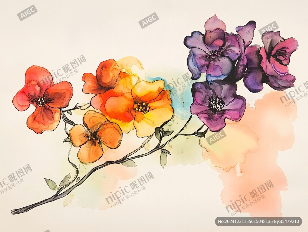 水彩四照花