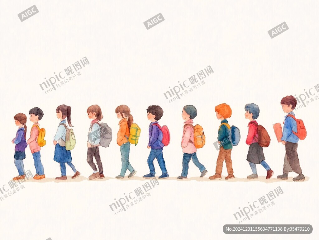 排队走路的小学生