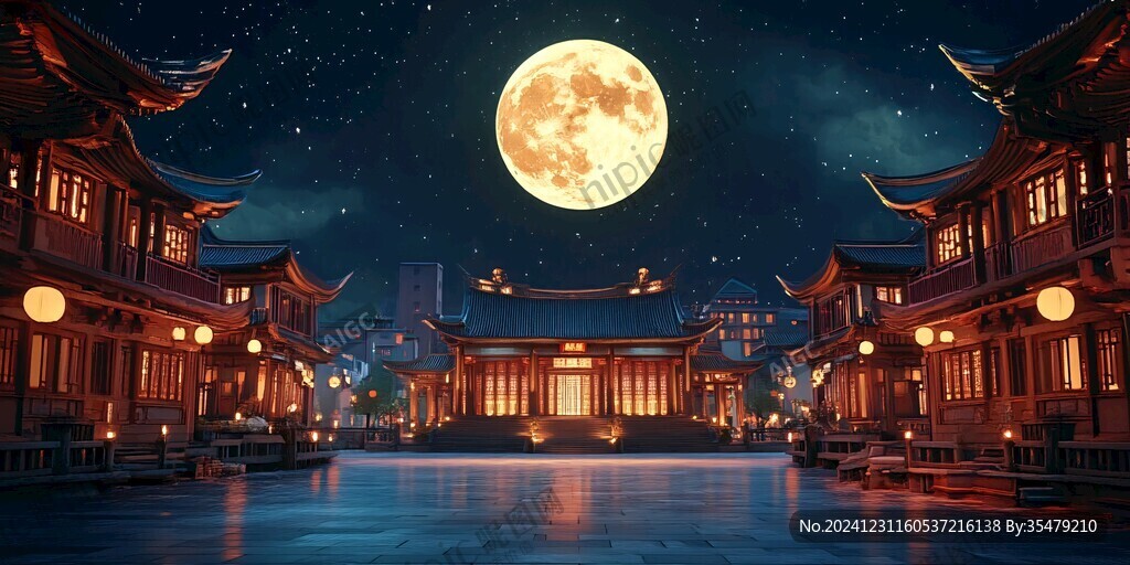 玄幻古镇夜景
