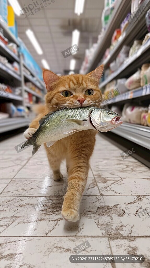 宠物网站猫抱着鱼