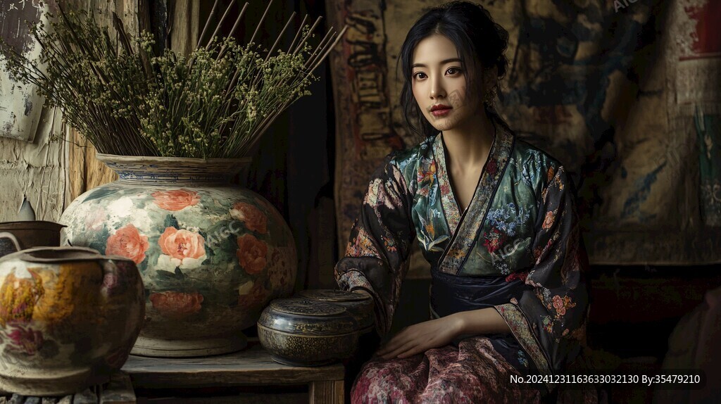 菊花郡花农家窗边复古