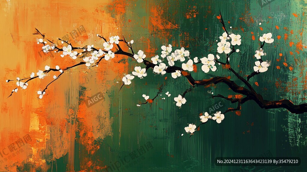手绘梅花壁画