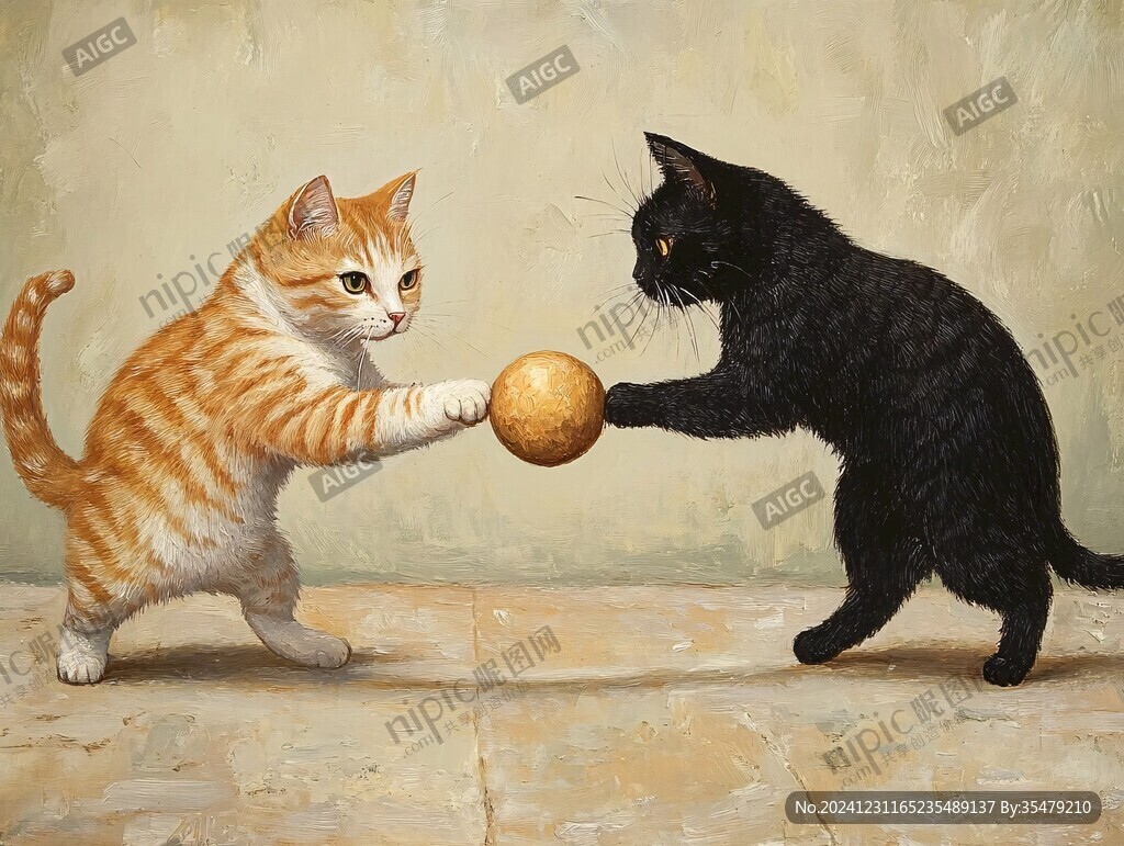 两只玩耍的橘猫