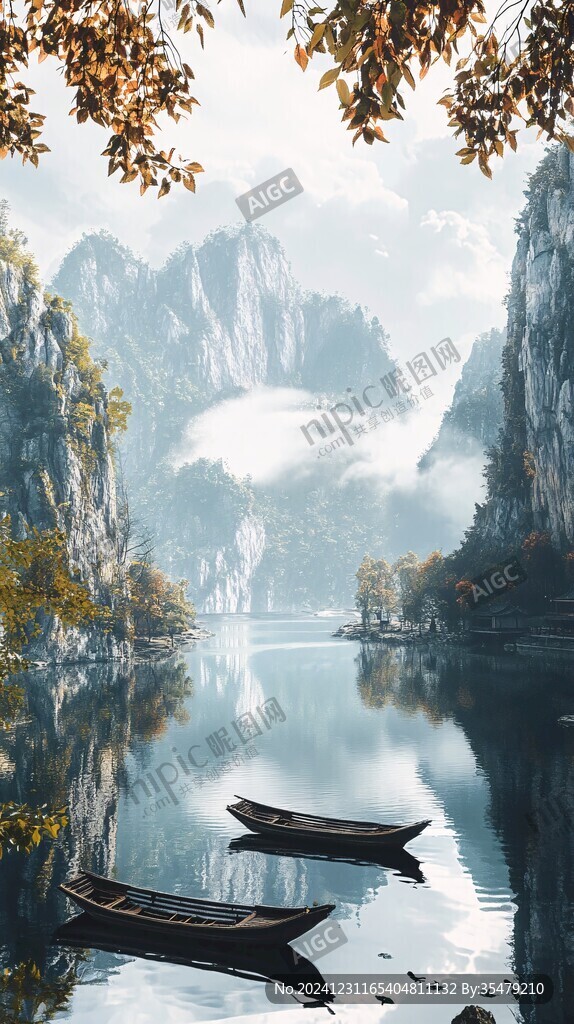 山水行舟插画