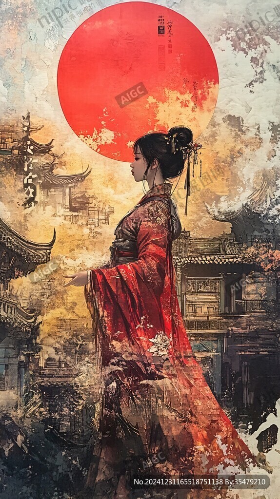 红衣少女设计古风