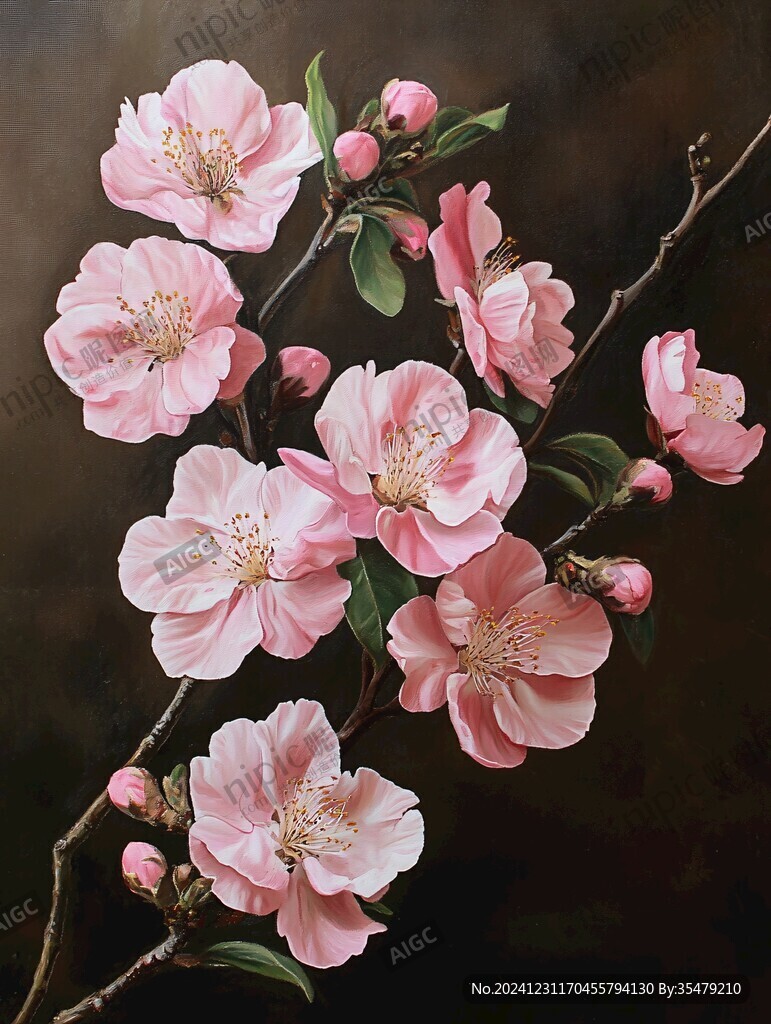 油画桃花开