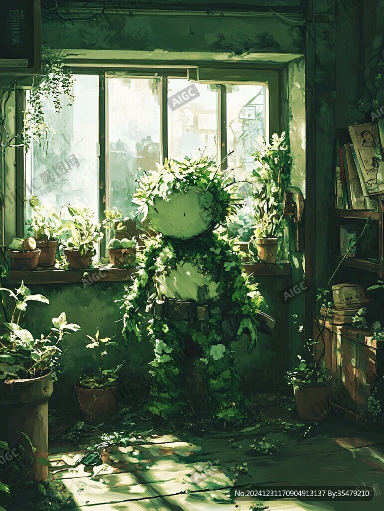 场景插画植物少女