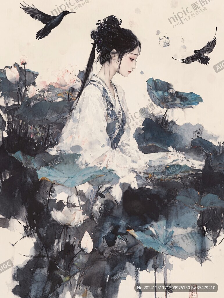 唯美古风水彩