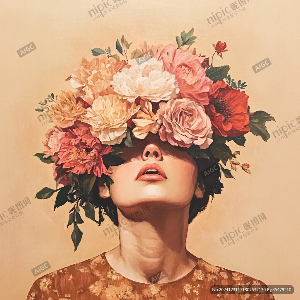 手绘艺术女人花挂画