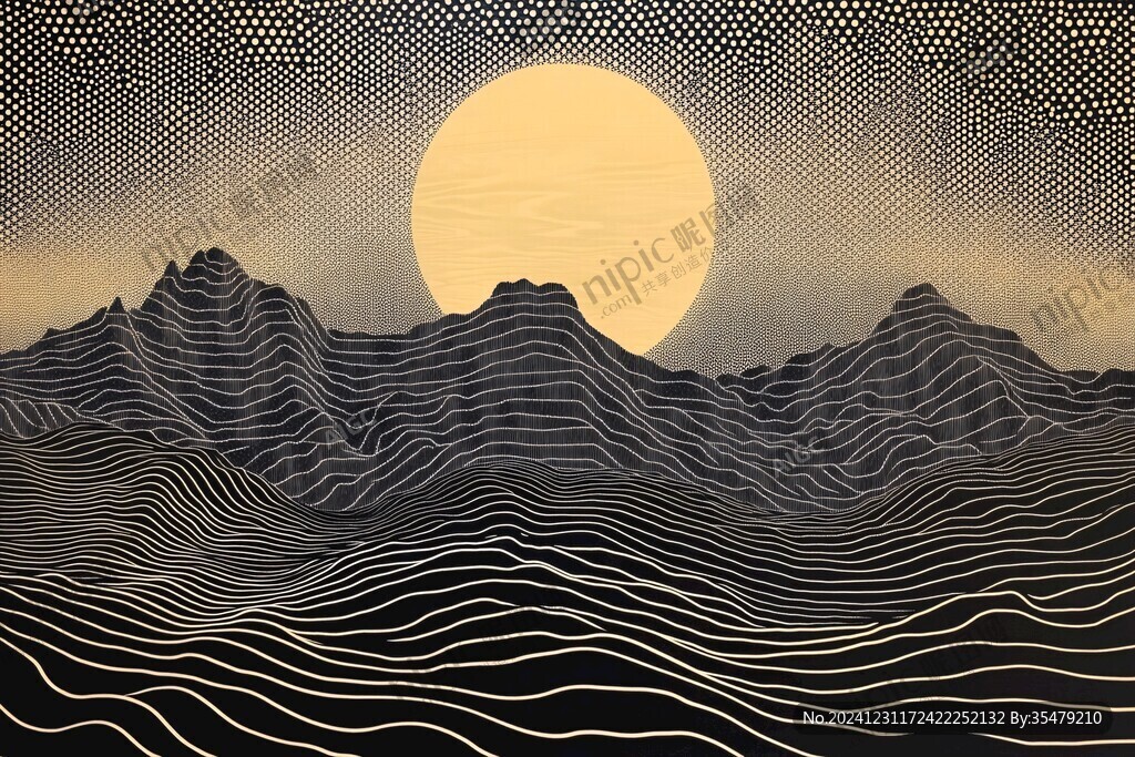 巨幅山水半调图案