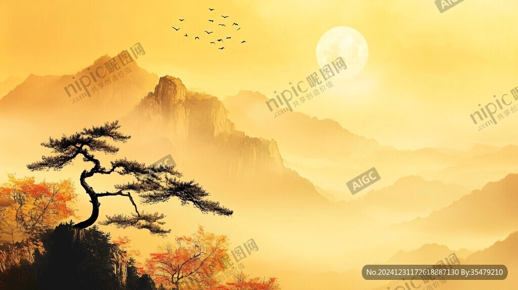 迎客松意境山水画