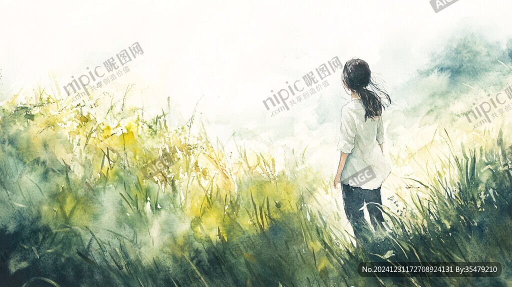 唯美意境少女插画