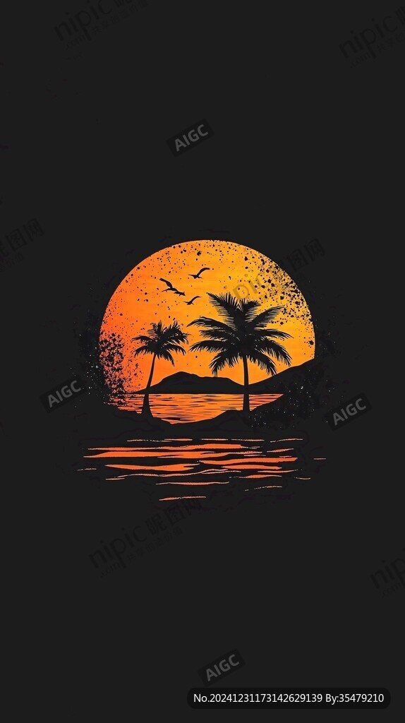 海边落日插画