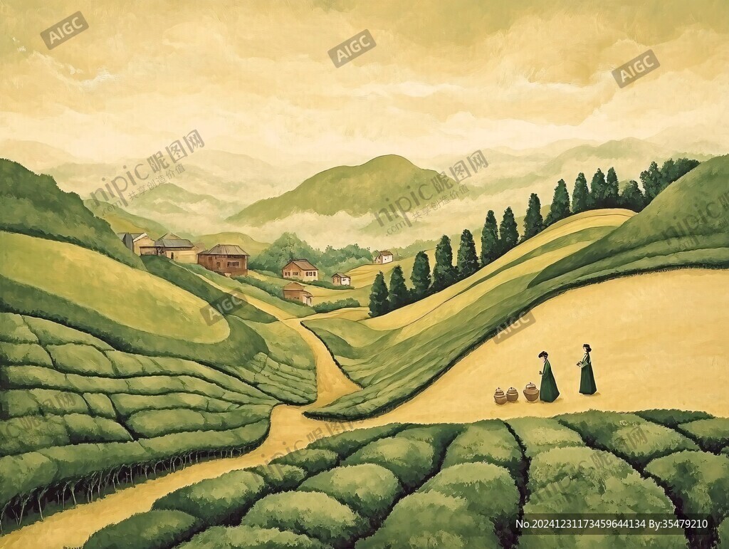 茶园风景插画