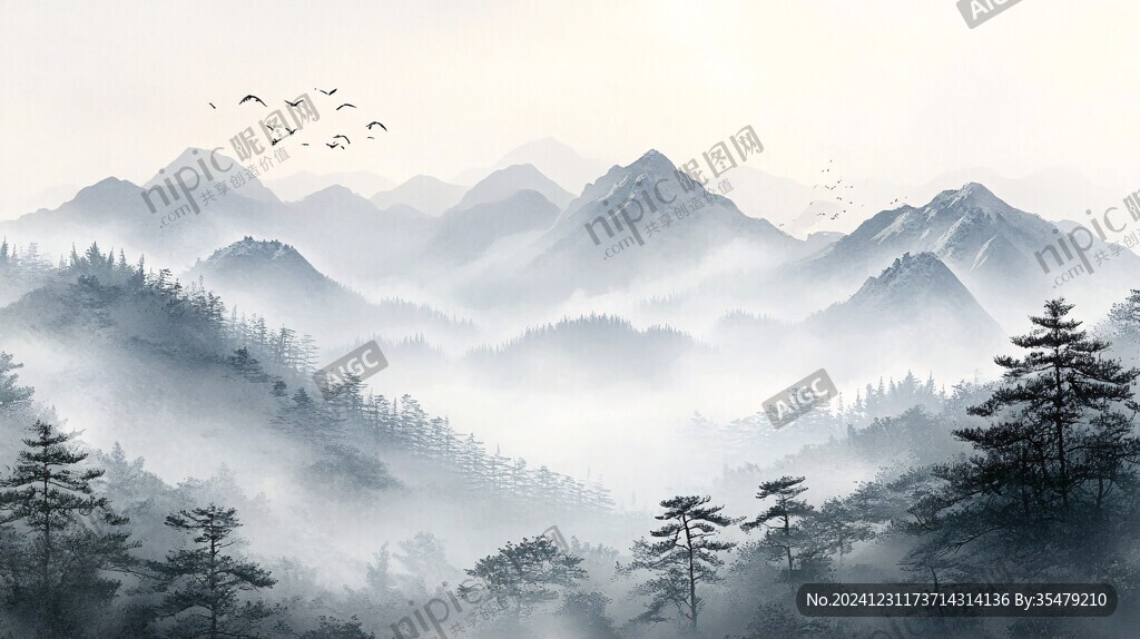 雾霾山水画