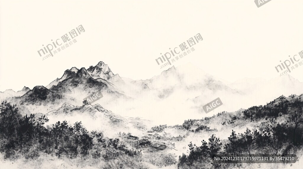 全景水墨山景