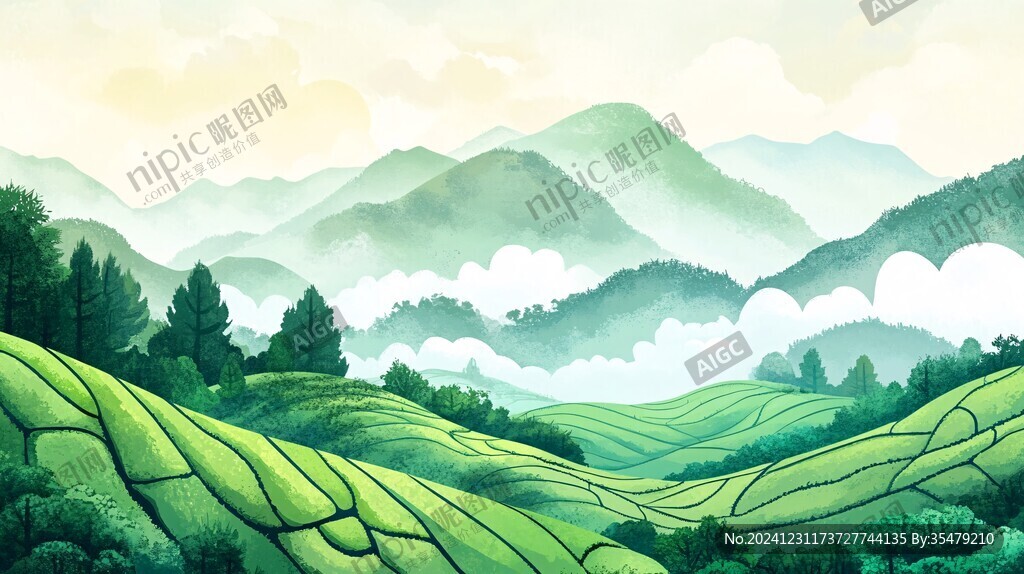 茶园风光插画