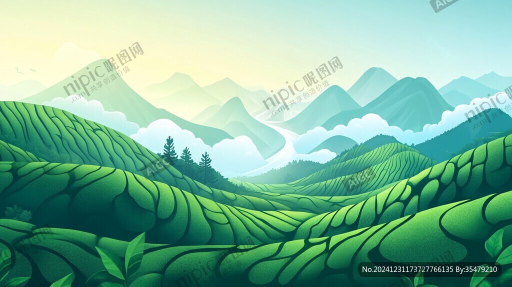 茶山插画