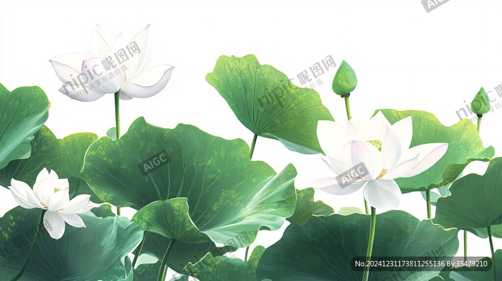 手绘荷花背景墙画