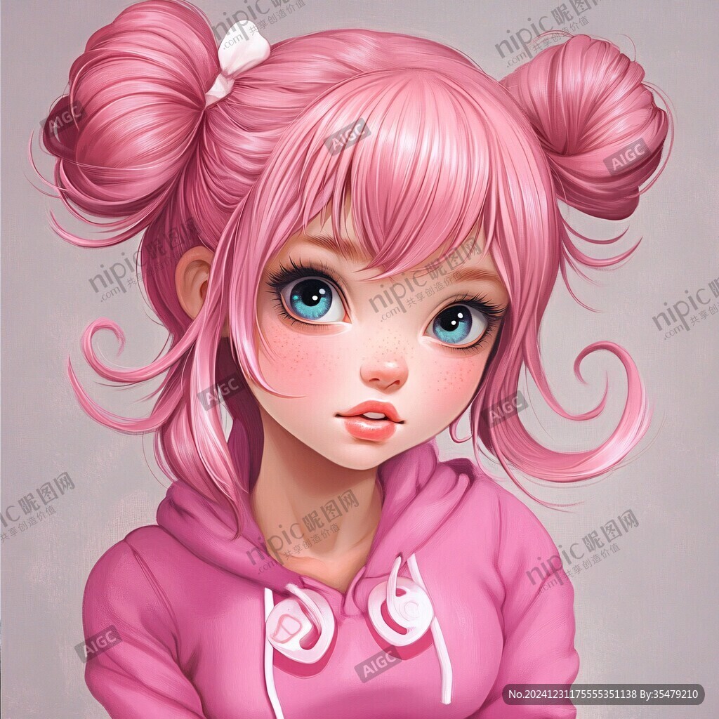 卡通粉色头发小女孩