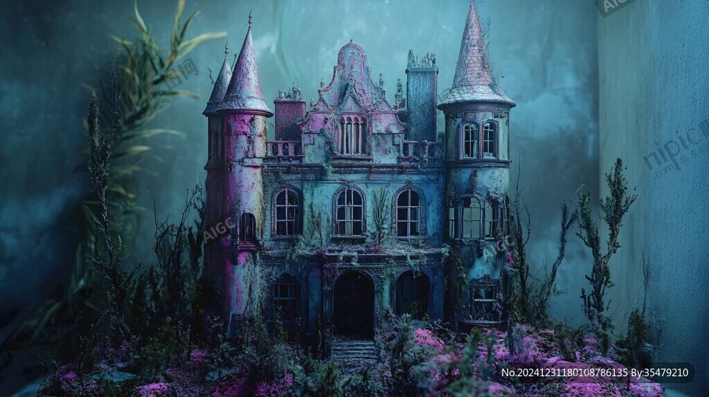粉红色的超现实主义奇幻城堡