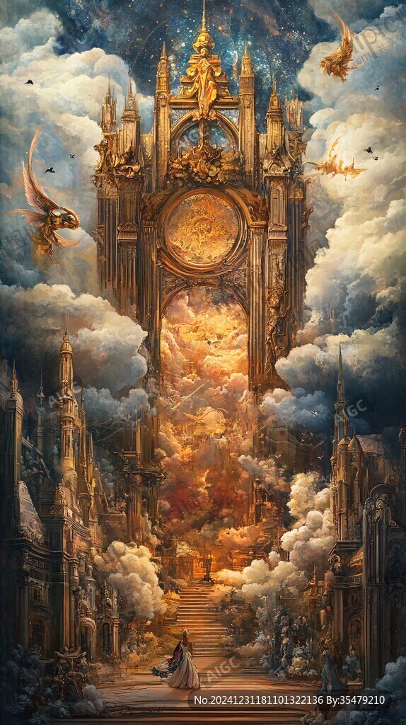 天界晓钟风景插画