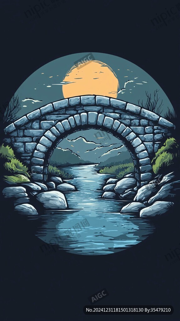 小桥流水插画
