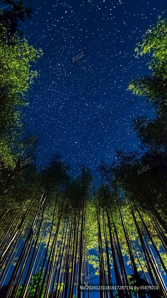 竹林夜晚景色