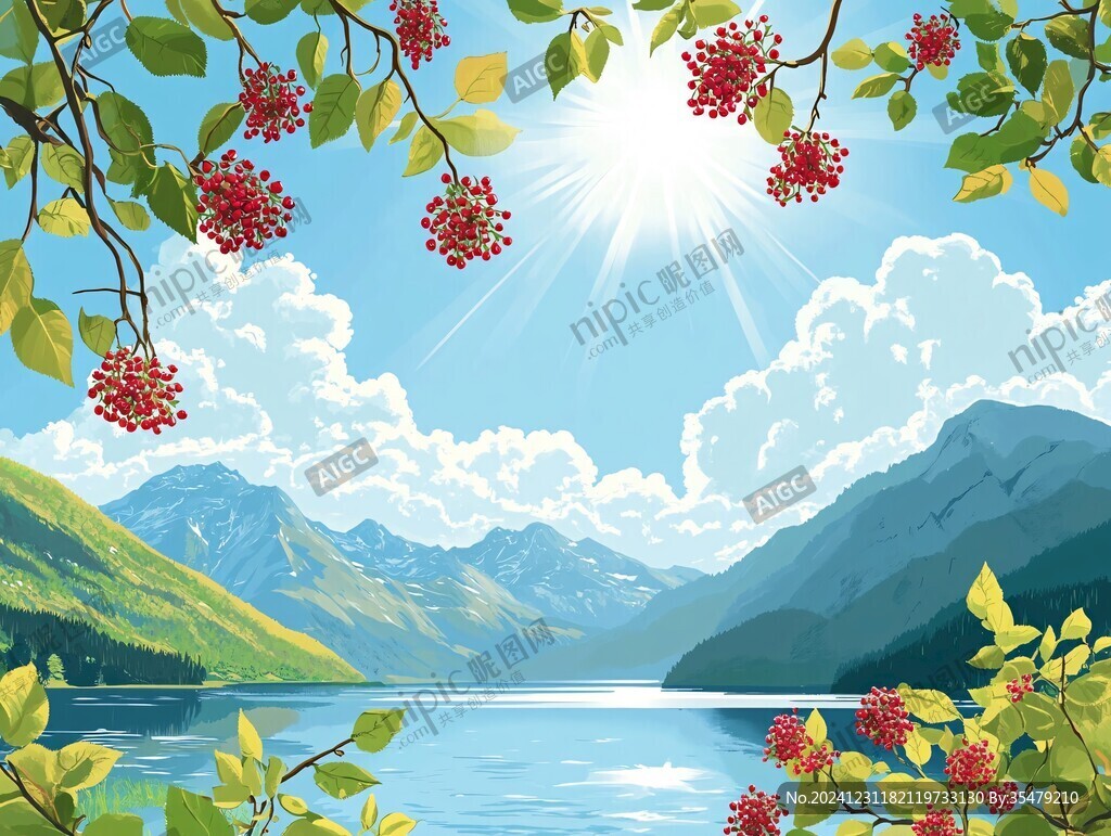 阳光晴朗风景插画