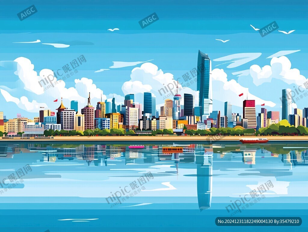 长江流域城市建筑插画