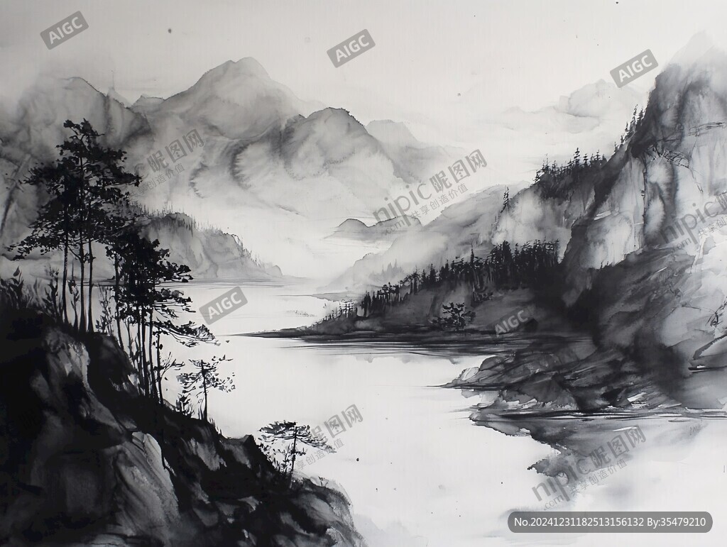 水墨数字画山水画壁纸