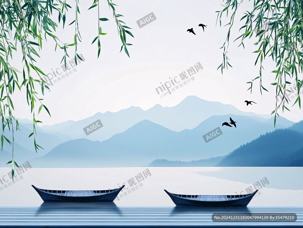 山水行舟插画