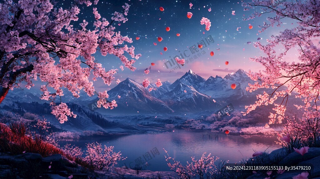 唯美山花意境桃花