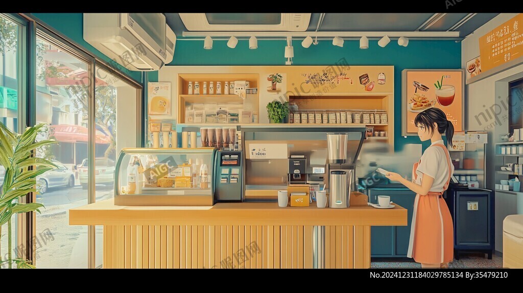 奶茶店绘画
