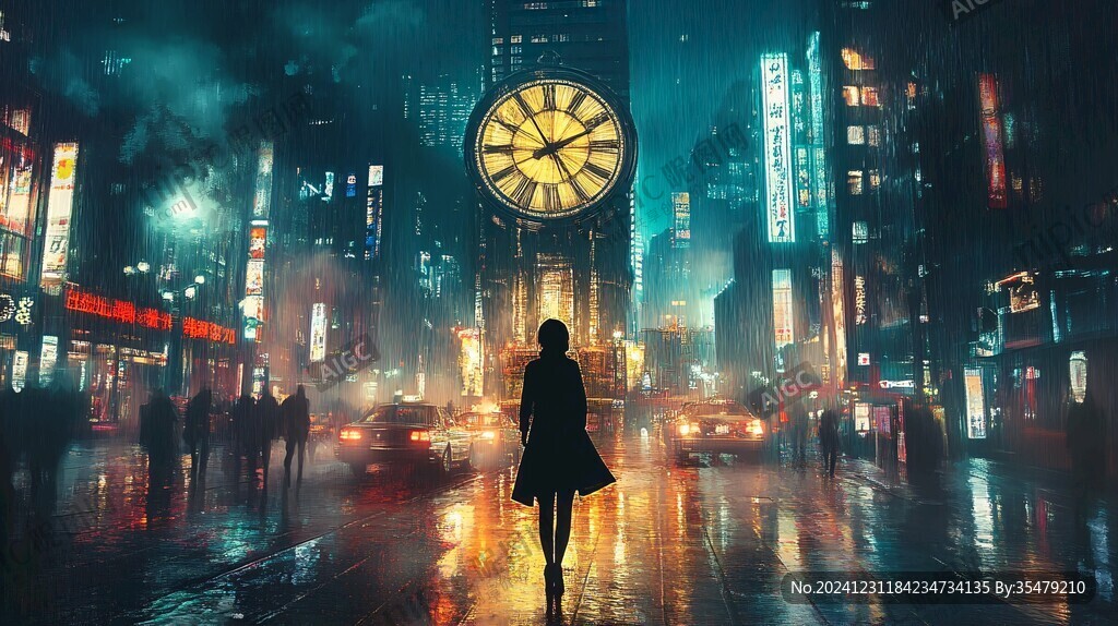 夜雨赶路的女人