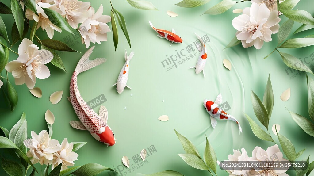 荷花锦鲤插画
