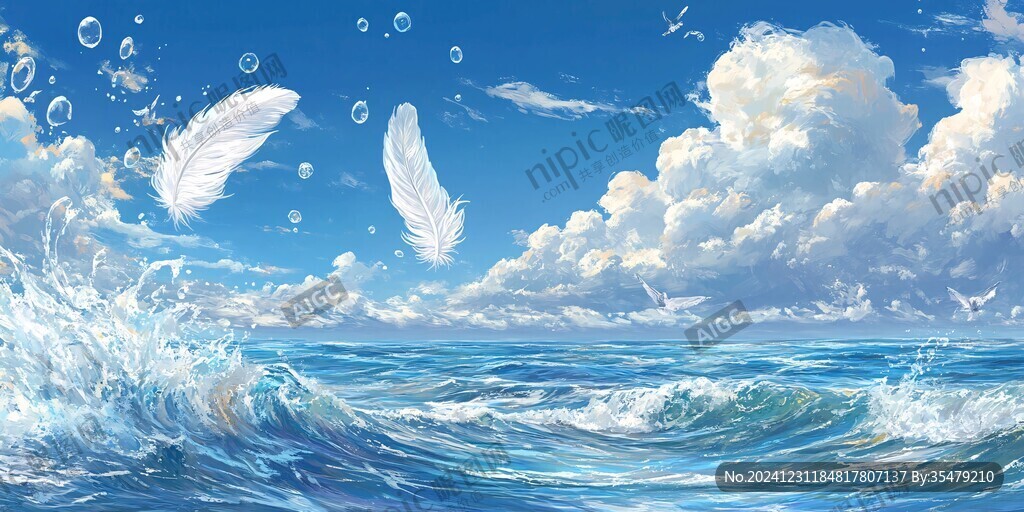 插画海洋辽阔